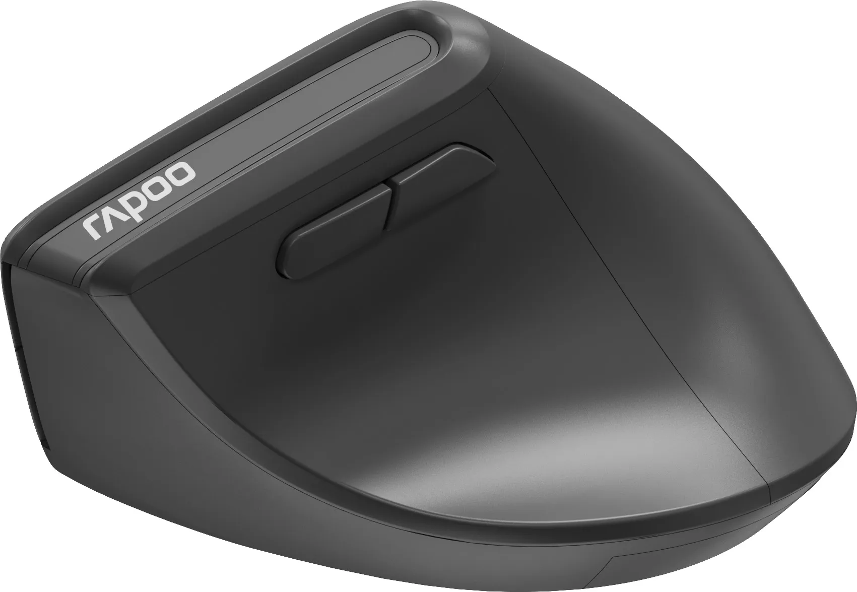 Ergonomische schwarze Computermaus. Enthält Tasten und ein Scrollrad für die Navigation.