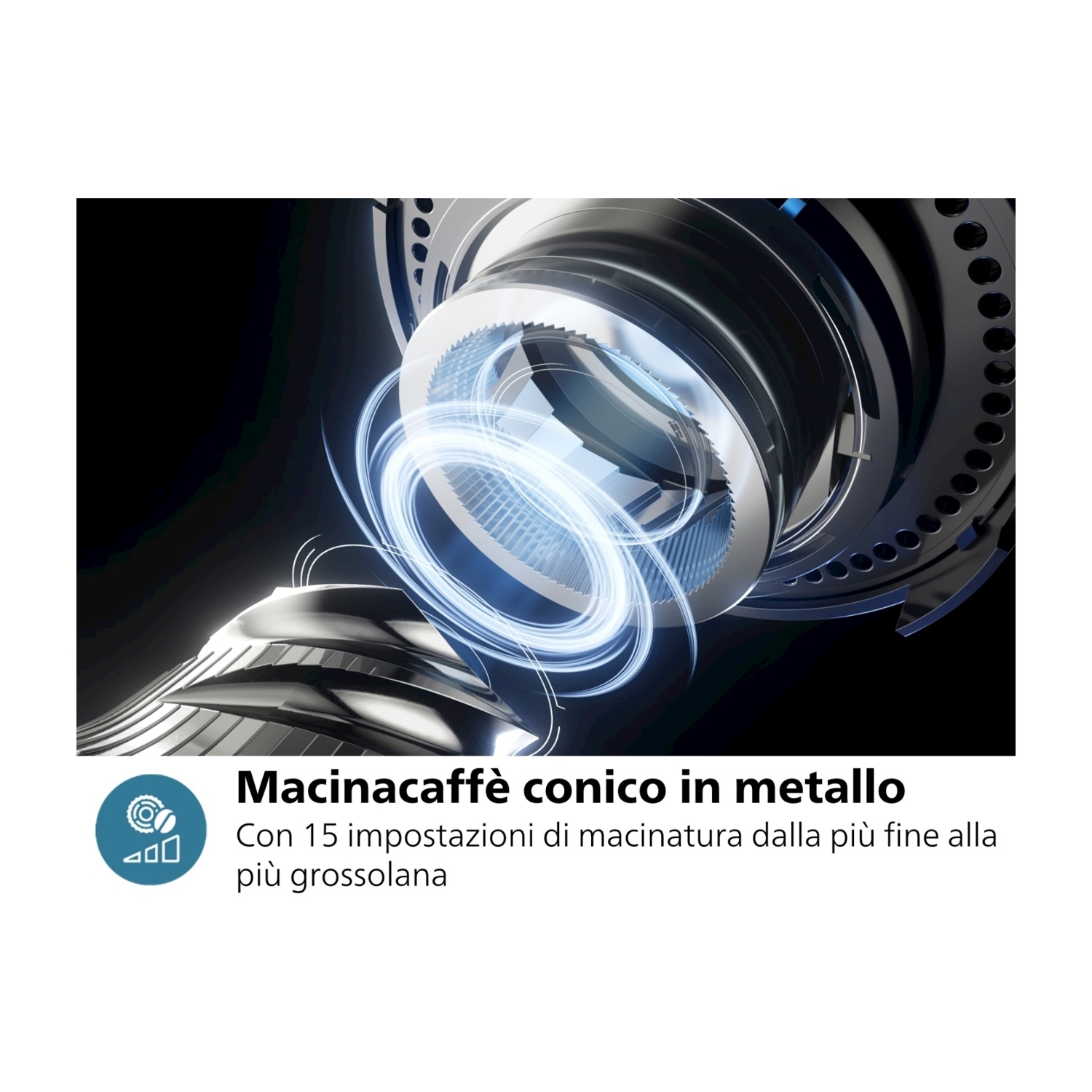 Un primo piano di un macinacaffè metallico.