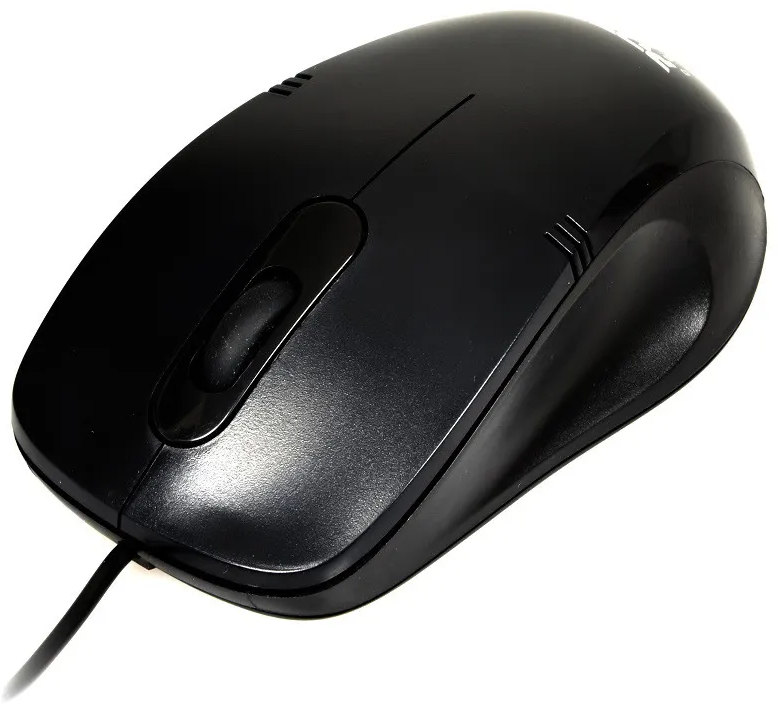 Mouse per computer nero. Design semplice con rotella e due pulsanti.
