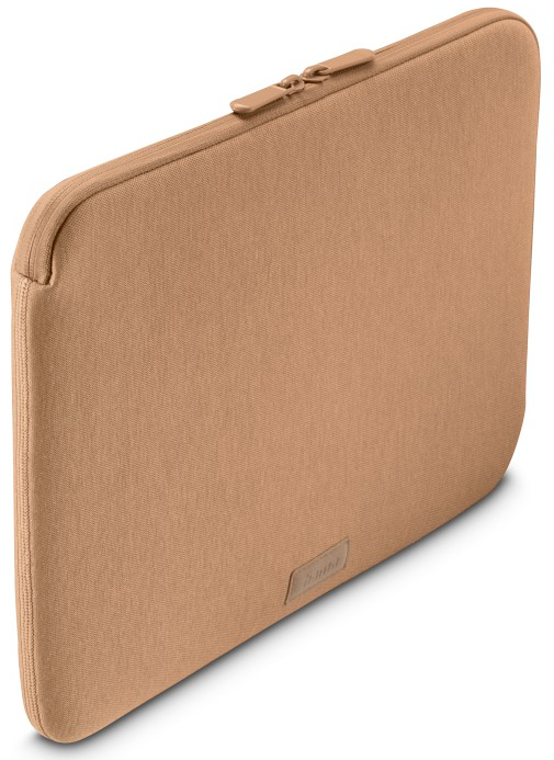Bézs laptop tok cipzárral, átlósan fekve.