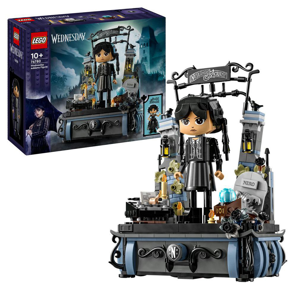 Lego Wednesday Figur, Nevermore Academy Set. Enthält Wednesday-Figur und detaillierte Bauelemente.