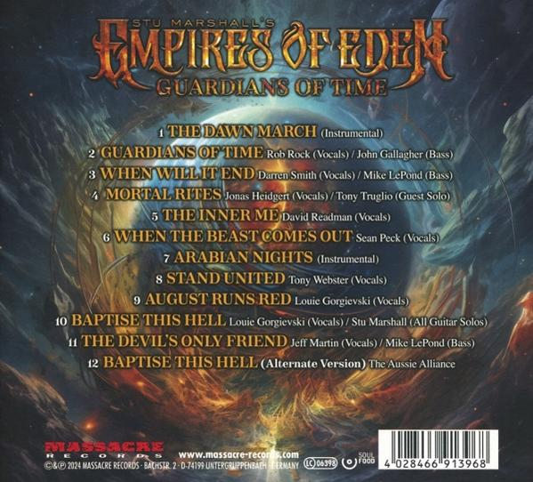 CD-Cover mit Songliste, Text und einem dunklen, feurigen Design.