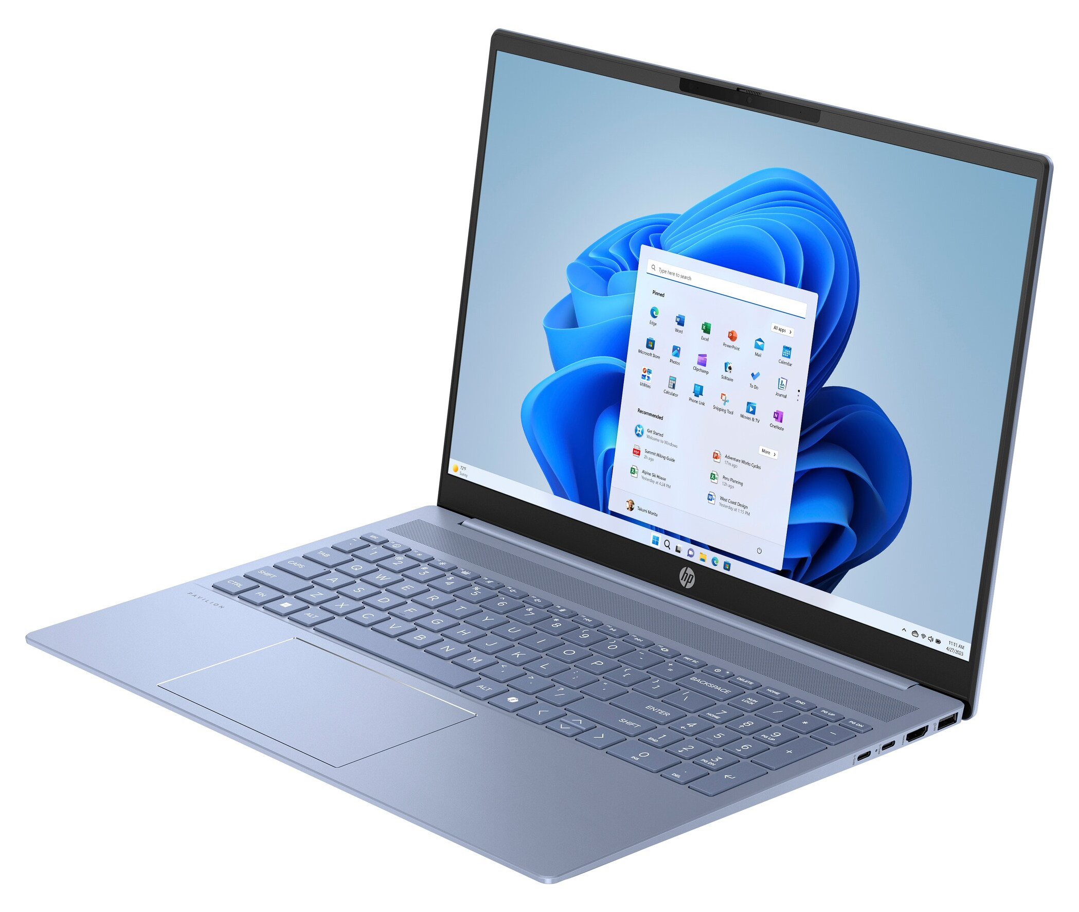 Laptop widziany z góry, z klawiaturą i ekranem.