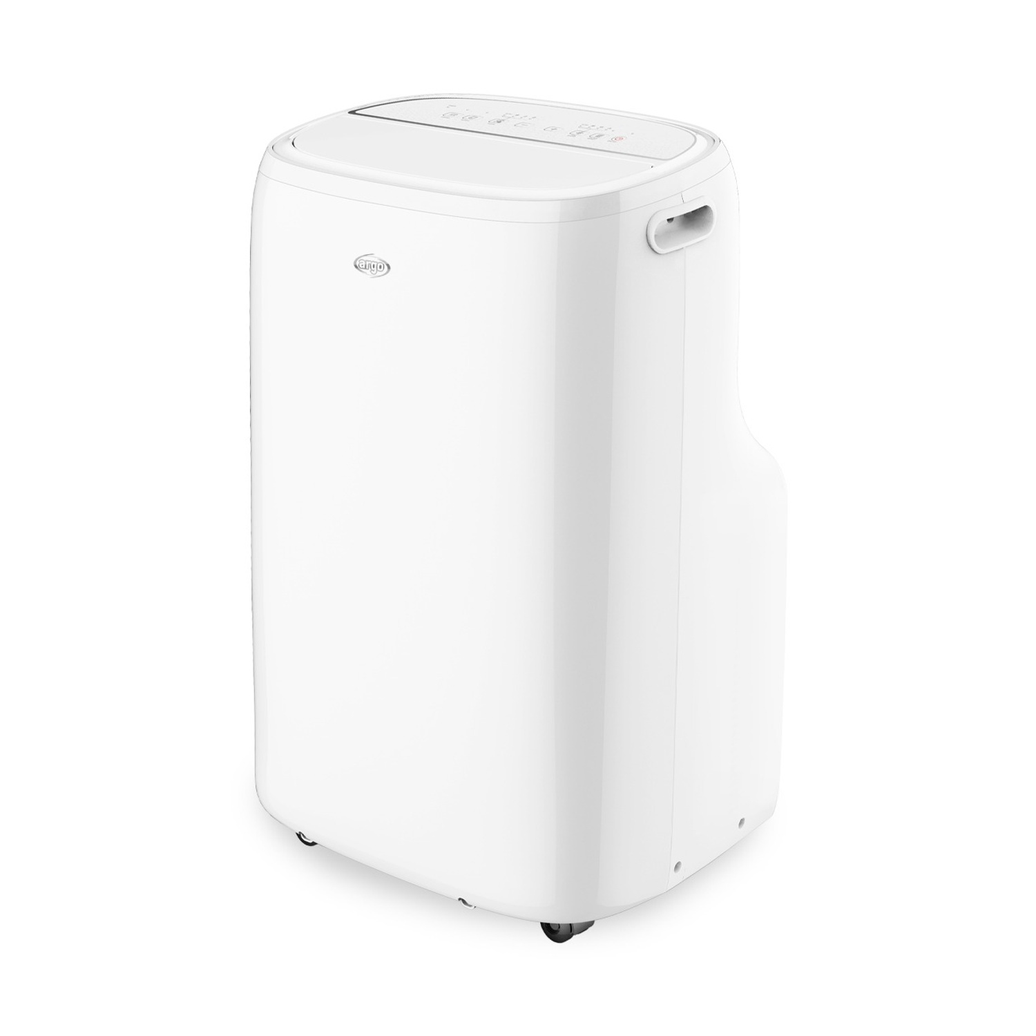Condizionatore d'aria portatile bianco su sfondo bianco.