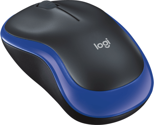 Fekete-kék Logitech vezeték nélküli egér görgetőkerékkel.