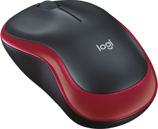 Egy fekete-piros Logitech egér világoszöld háttéren.
