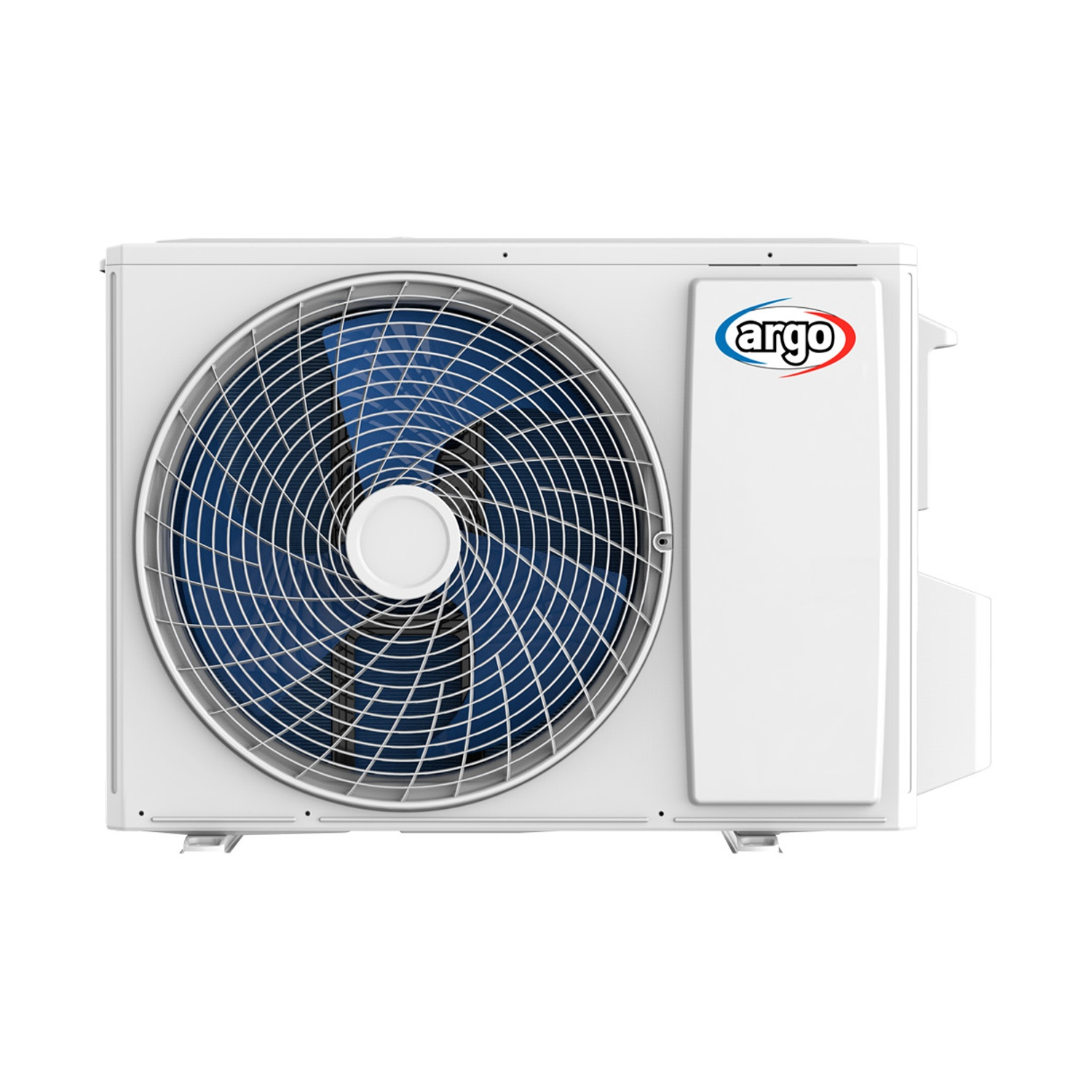 Unità di climatizzazione Argo bianca con ventola blu e logo su sfondo bianco.