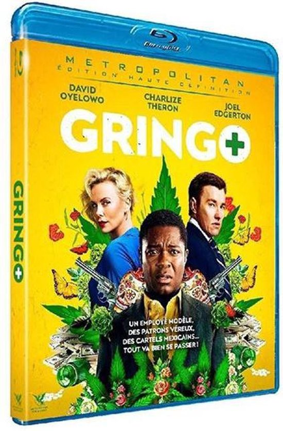 Filmposter van Gringo met acteurs David Oyelowo, Charlize Theron en Joel Edgerton.
