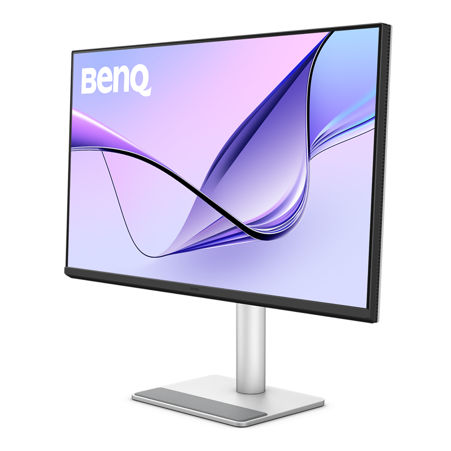 Een BenQ-monitor met een paars en blauw scherm.