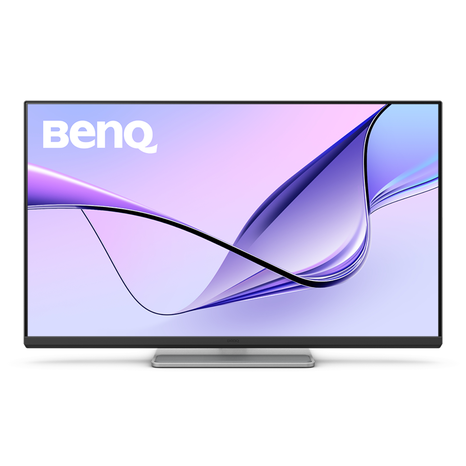 Een BenQ-televisie met een paars en blauw abstract ontwerp op het scherm.