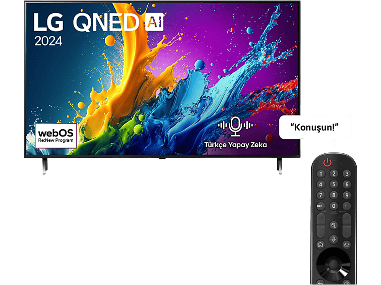 LG 55QNED80T 55 inç 139 Ekran 4K Smart AI Sihirli Kumanda HDR10 webOS24 QNED TV