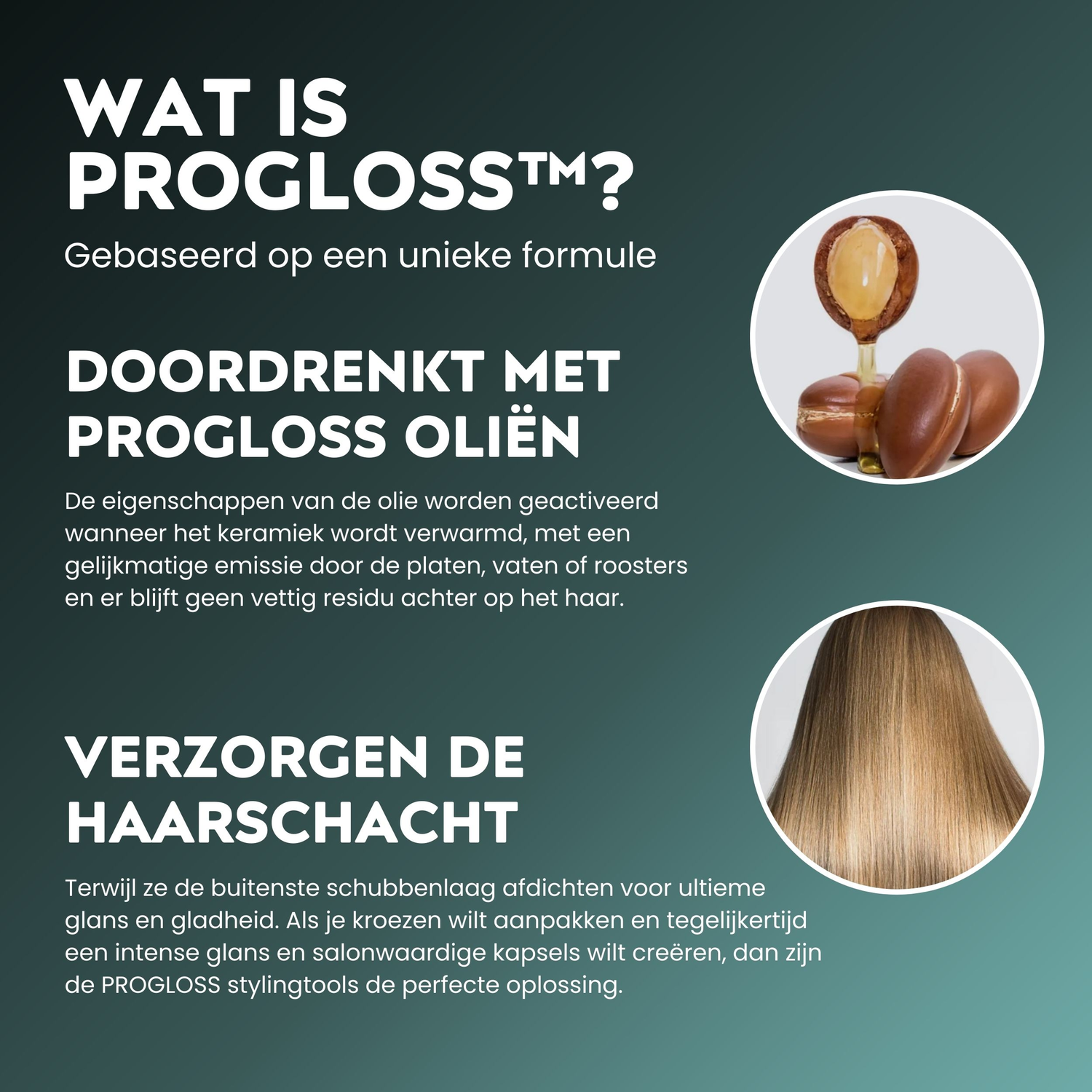 Text and images showing hair care product details, including oils, hair strands, and product information.