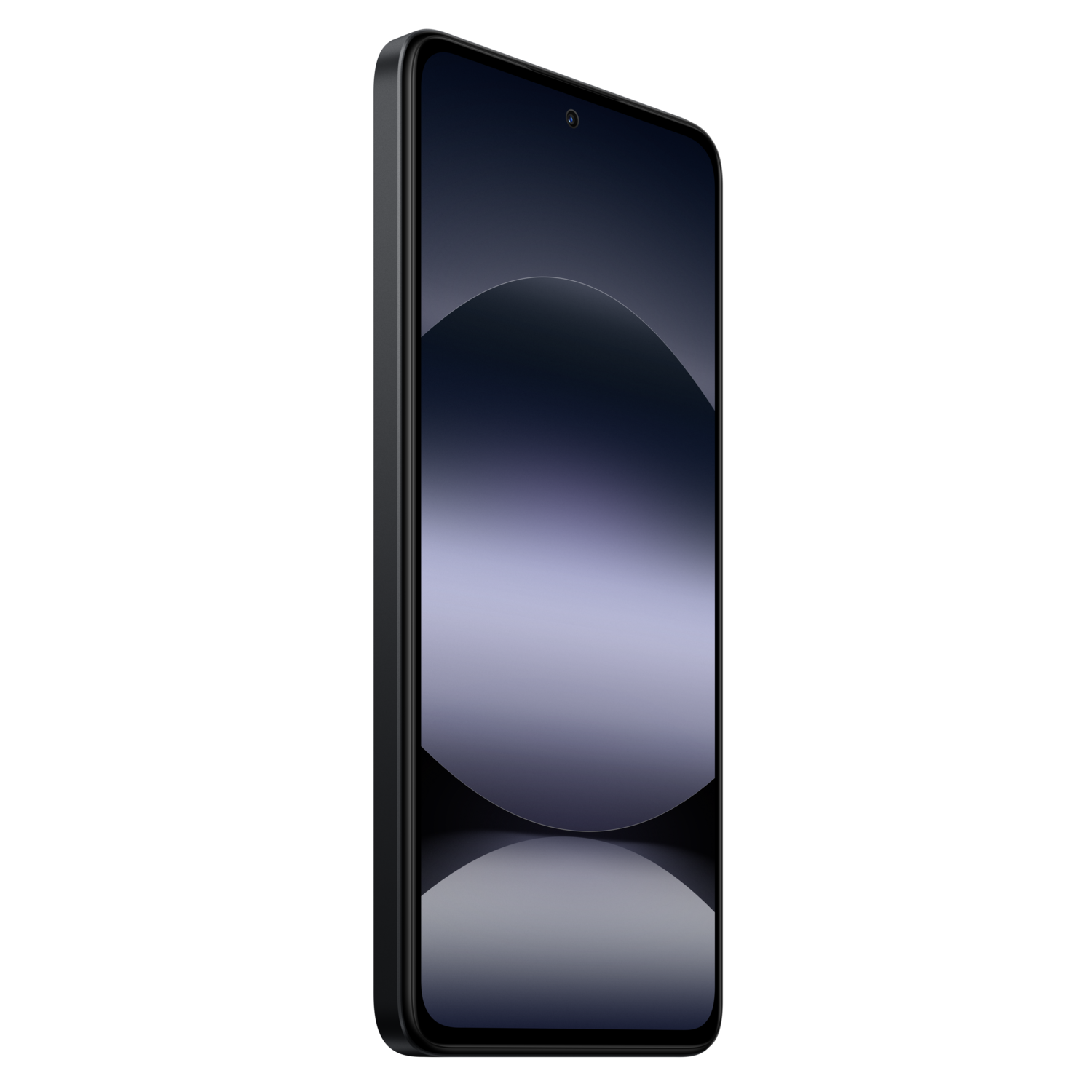 Smartphone with a black screen, showing a dark wallpaper. The phone's edges are black.
