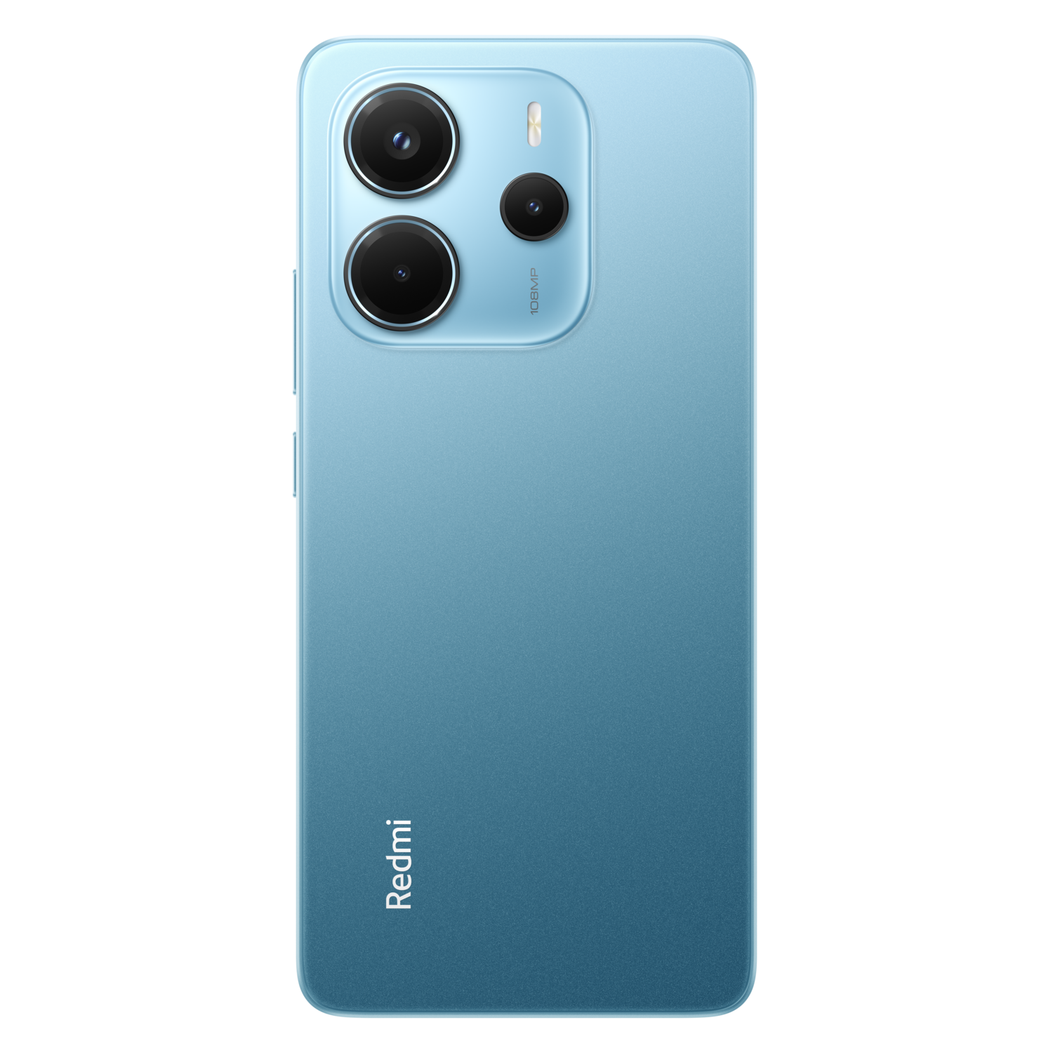 Blue smartphone back with camera lenses and a Redmi logo.
