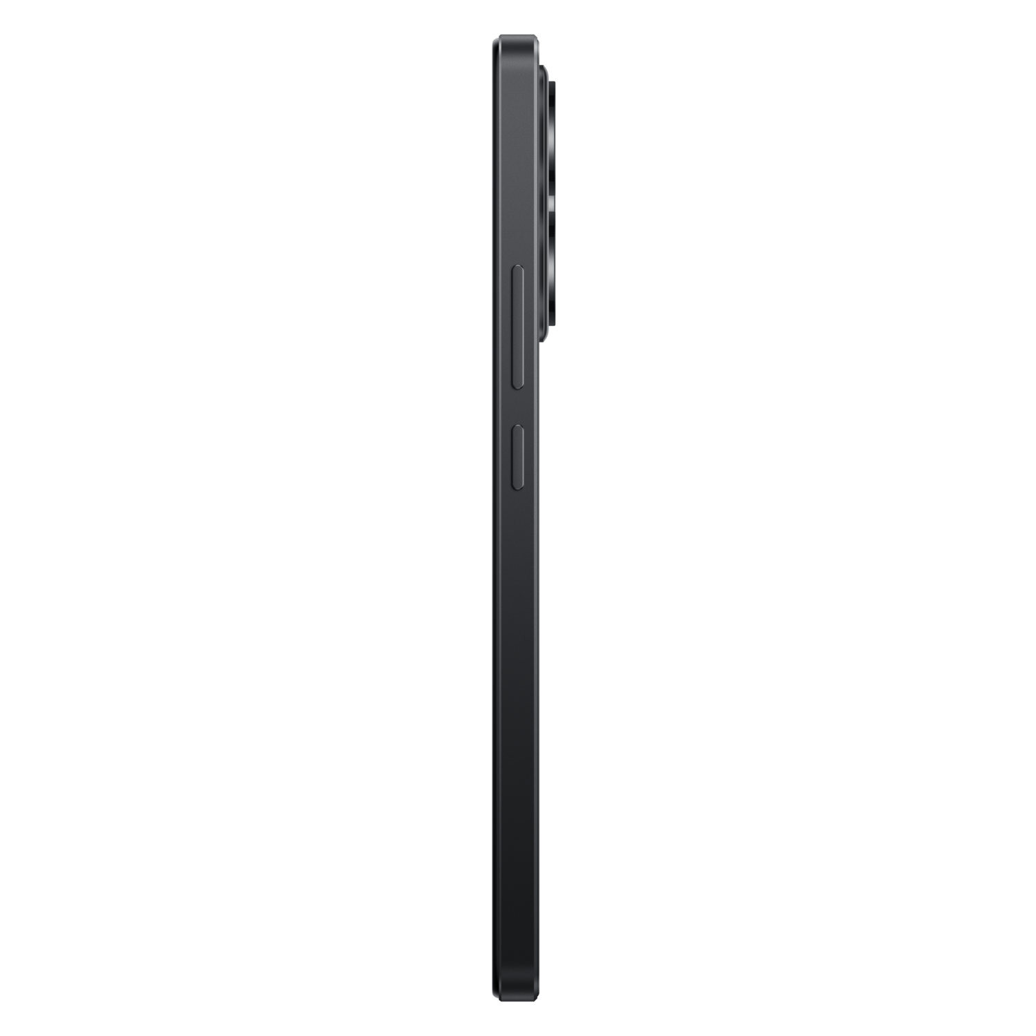 Black smartphone, side view. Features camera and buttons on the side.