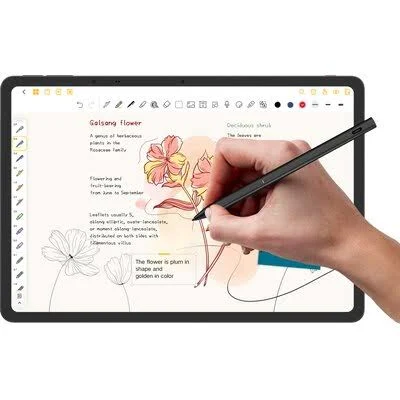 Una persona usando un lápiz óptico en una tableta, dibujando un diagrama de flores.