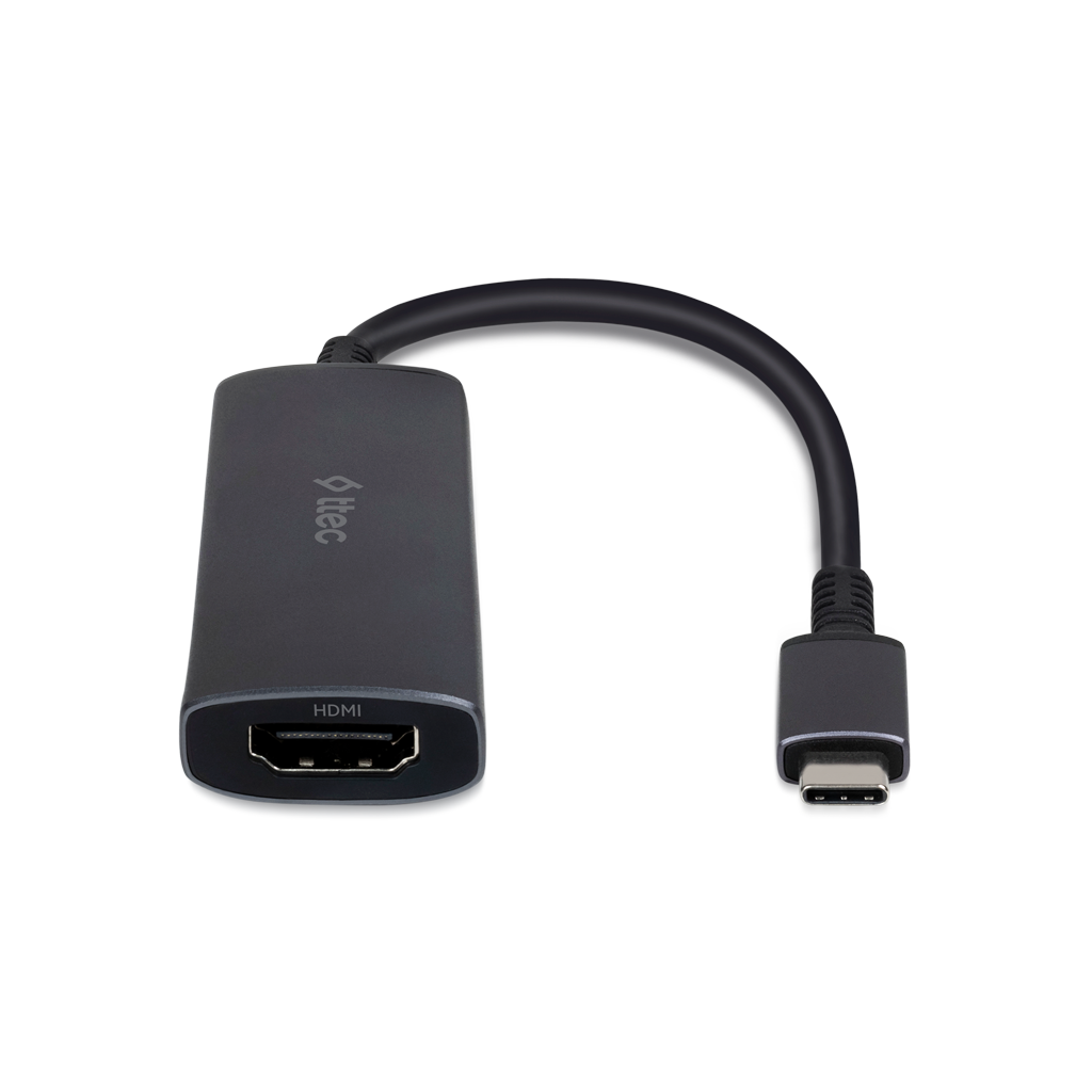 Siyah arka planda siyah HDMI - USB-C adaptör kablosu.