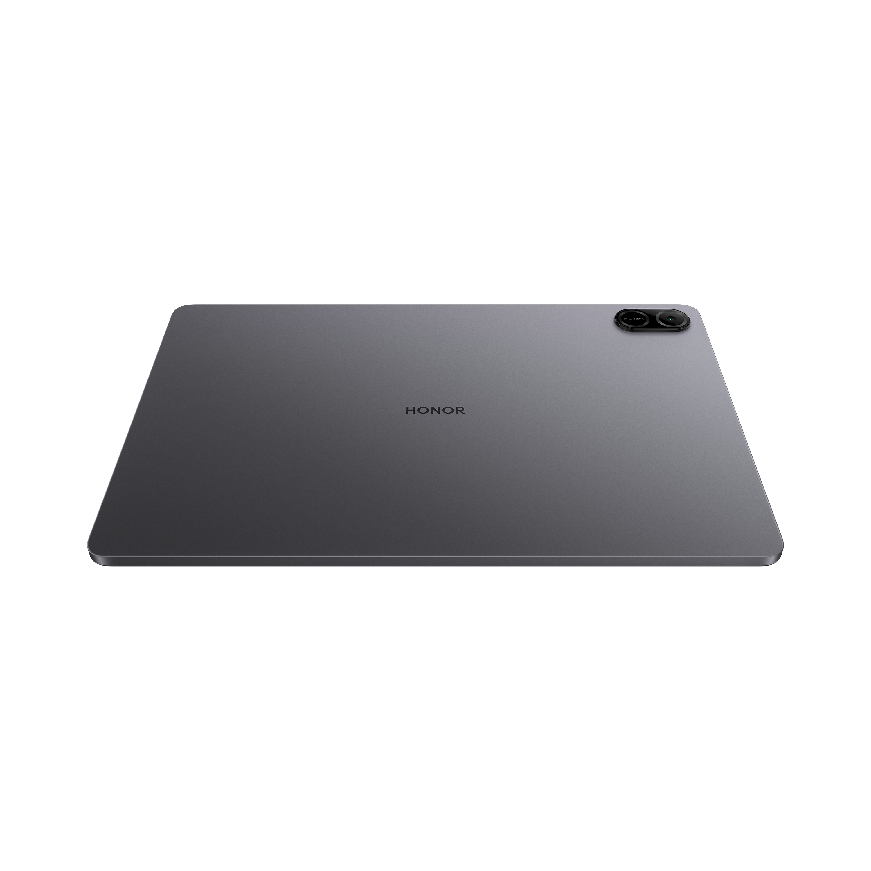 Ein graues Tablet auf weißem Hintergrund. Auf der Rückseite des Tablets steht das Wort HONOR.