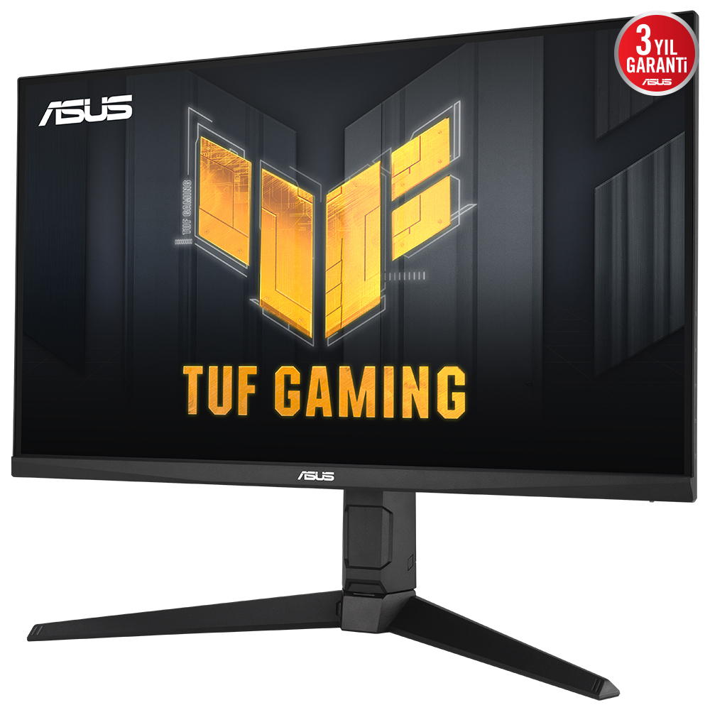 Ekranında TUF GAMING logosu bulunan bir monitör.