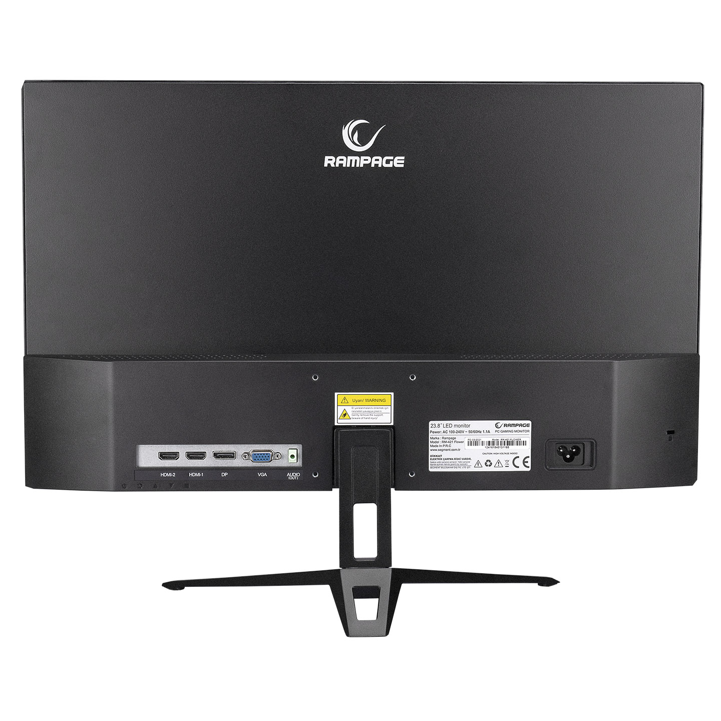 Bağlantı noktalarına sahip bir Rampage monitörünün arkası. HDMI, DP ve VGA bağlantı noktaları var.