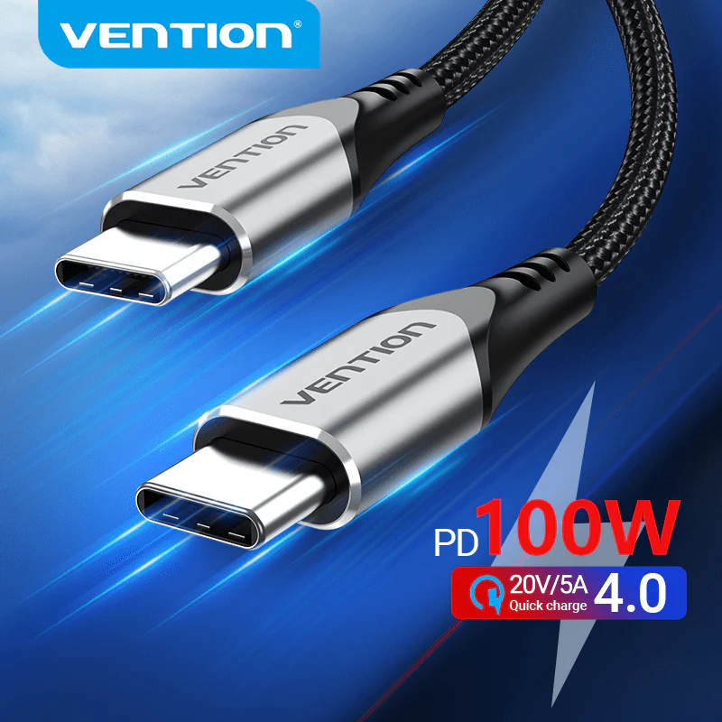 Két USB-C kábel egymás mellett, ezüst végek, fekete kábel, kék szöveg.