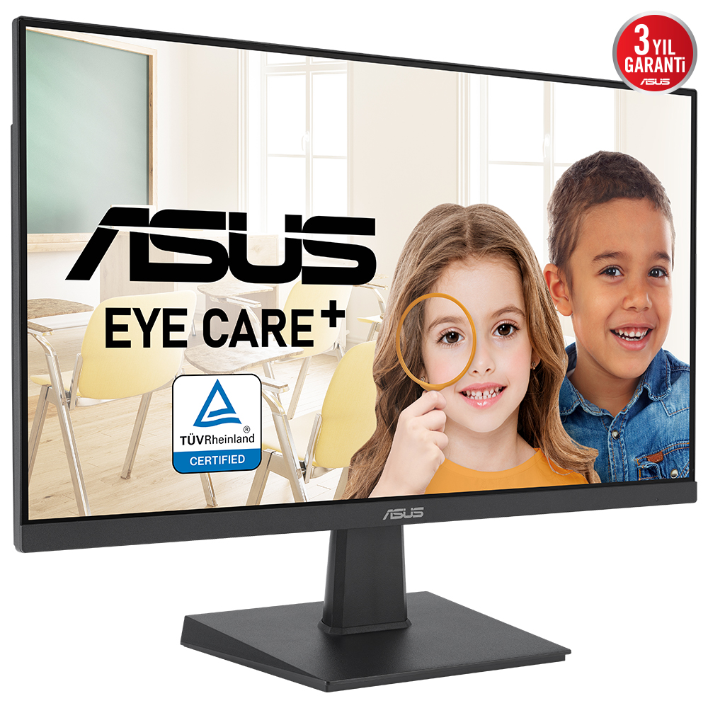 Ekrandaki çocuklarla ASUS monitör. Eye Care+ ve TÜV Rheinland sertifikalı.