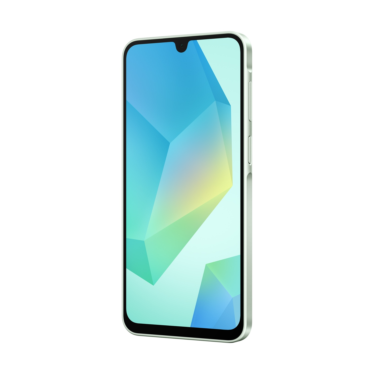 Smartphone con cornice verde chiaro e sfondo astratto colorato.