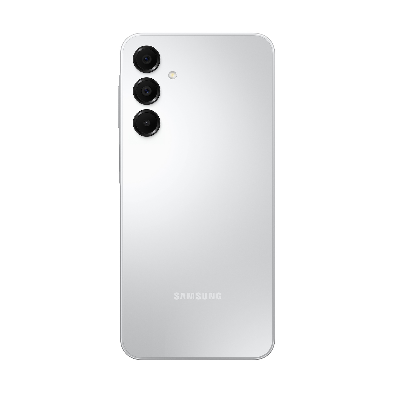 Retro di smartphone bianco, con tripla fotocamera e logo SAMSUNG.