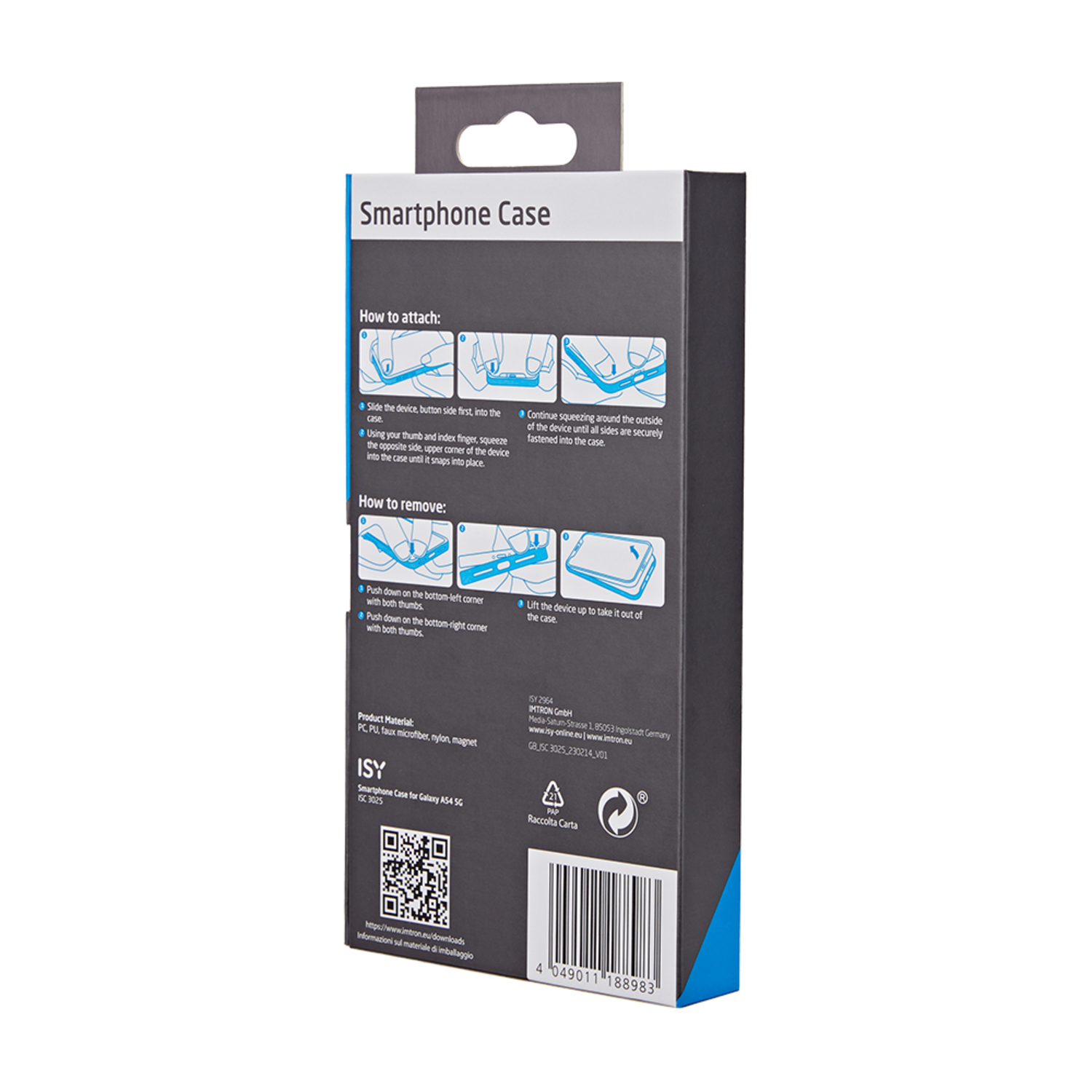 A smartphone case box with instructions on the back.
