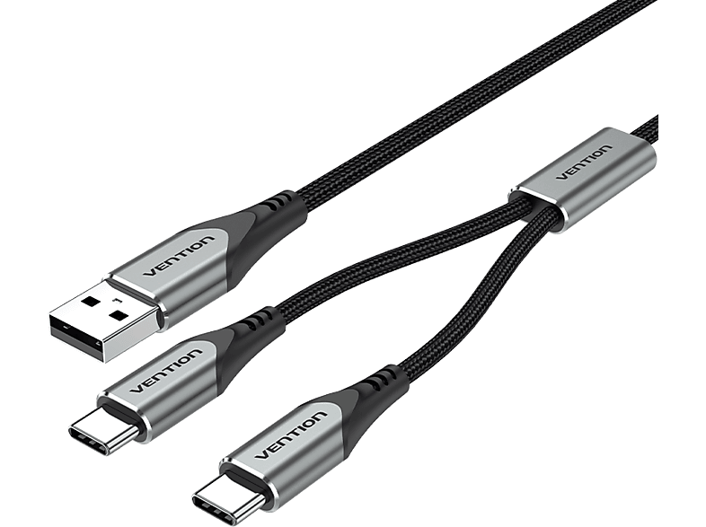 VENTION adat és töltőkábel, USB-A/M - 2x USB-C/M, 0,5m, 3A, 60W, szürke (CQOHD)