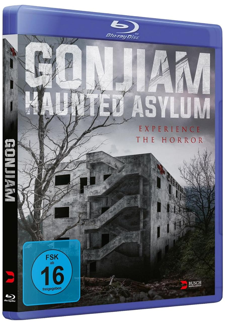 Horrorfilm-Blu-ray-Disc in blauem Gehäuse, mit Gebäudeabbildung.