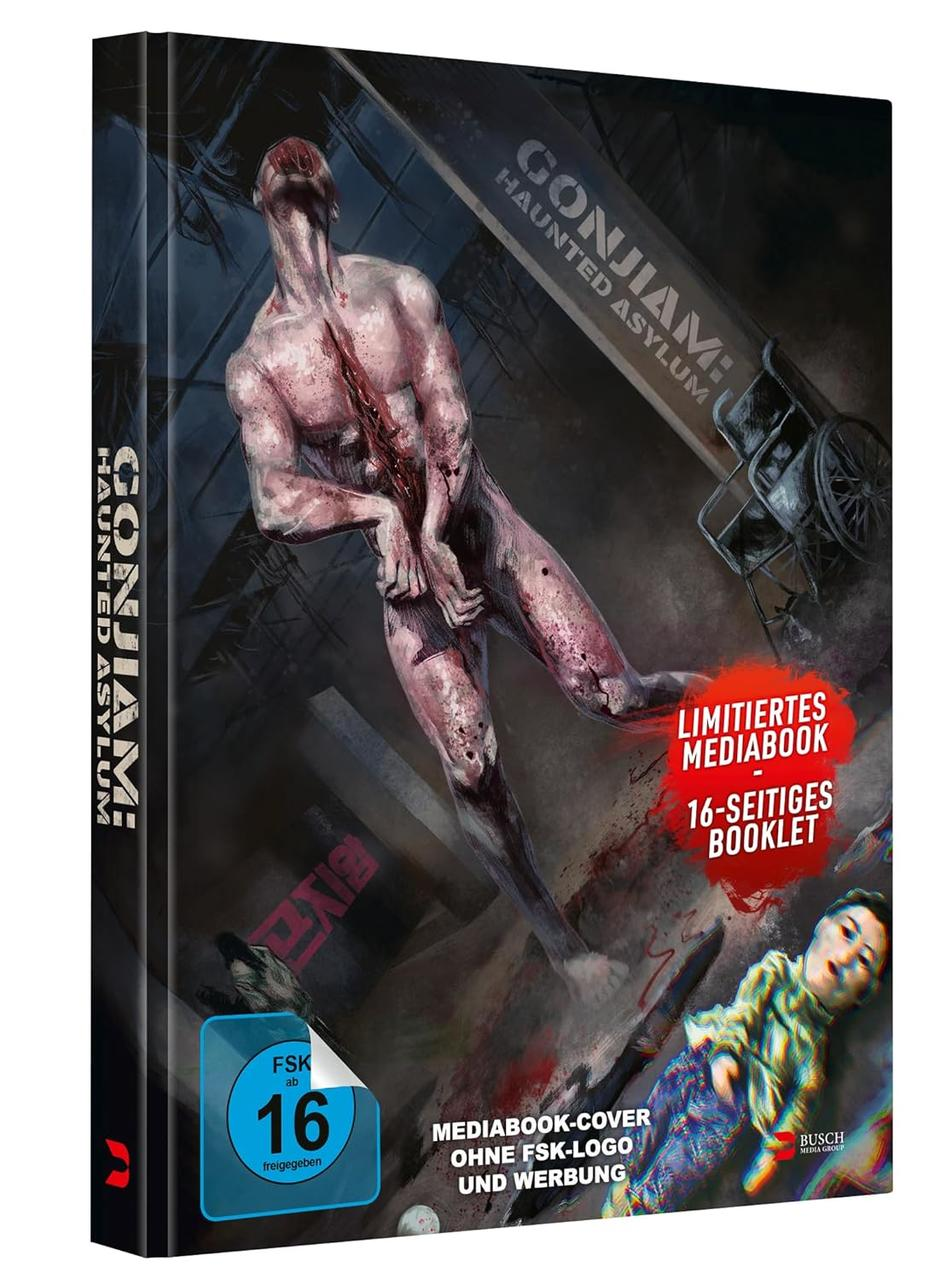 Eine DVD-Hülle für 'Gonjiam: Haunted Asylum' mit dem Filmtitel und einer Person auf dem Cover.