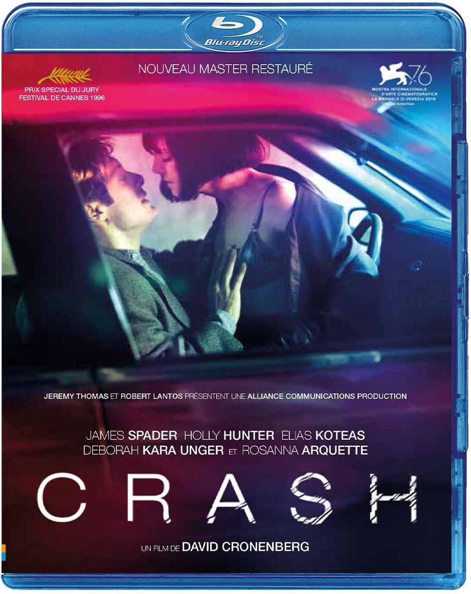 Crash-filmcover. Koppel in een auto. Tekst 'CRASH' is prominent.