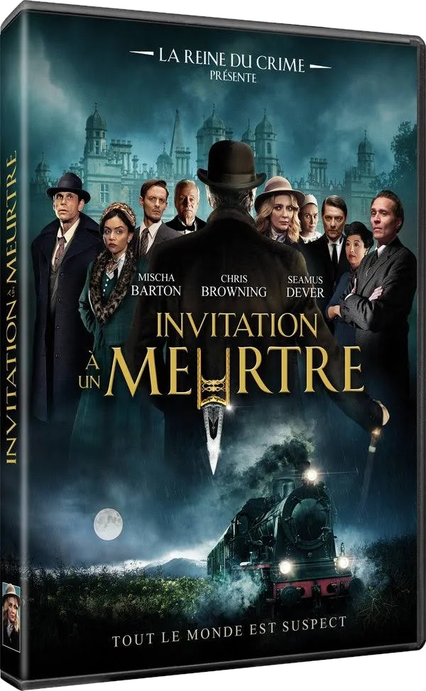 DVD cover: 'Invitation to a Murder'. A train, people, and a mansion are visible. Title and cast are present.