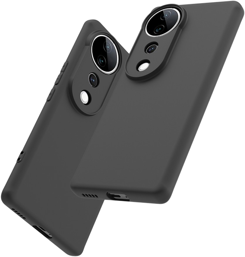 Két fekete telefon, mindkettő dupla kamerával, fekete felületen.