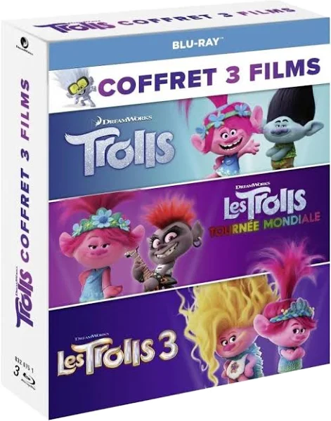 Blu-ray boxset van Trolls-films. Bevat meerdere Troll-personages.
