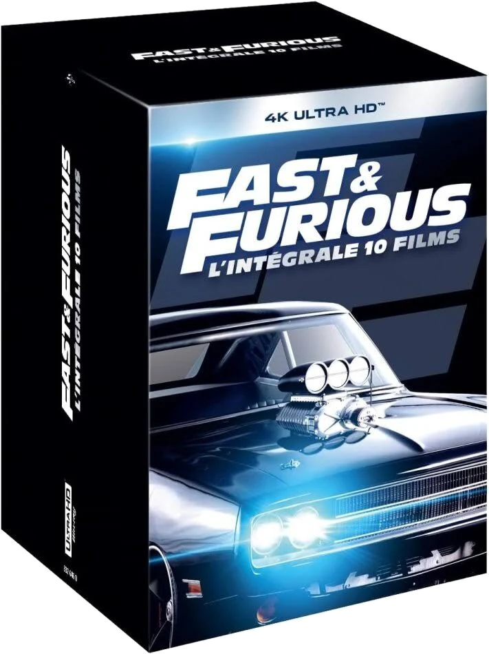 A black box set of the Fast & Furious movies. It has a car on the cover.