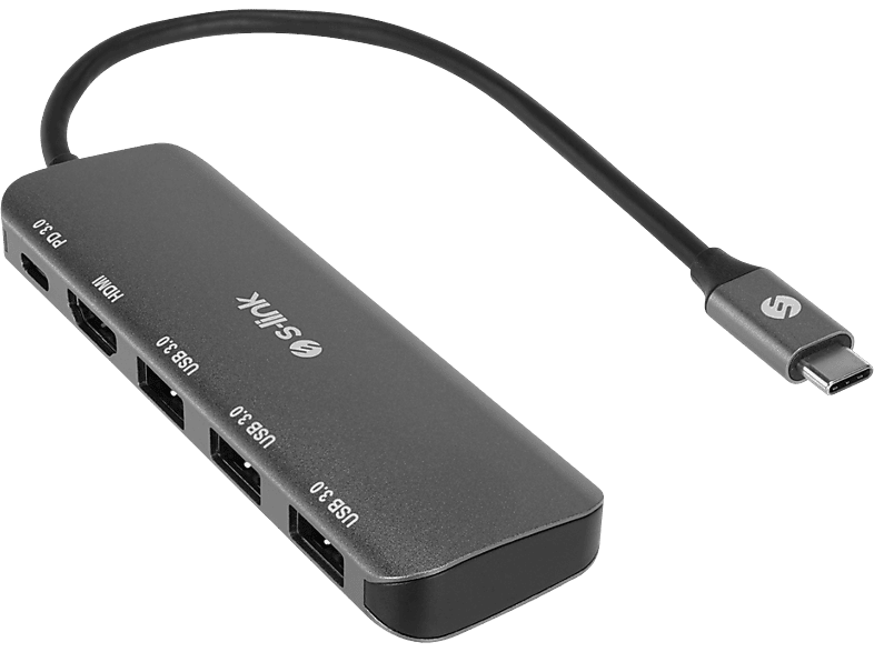 S-LINK SW-U518 Metal USB 3 to 3*USB 3.0, 1*TypeC PD 1*4K HDMI Adaptör Gri