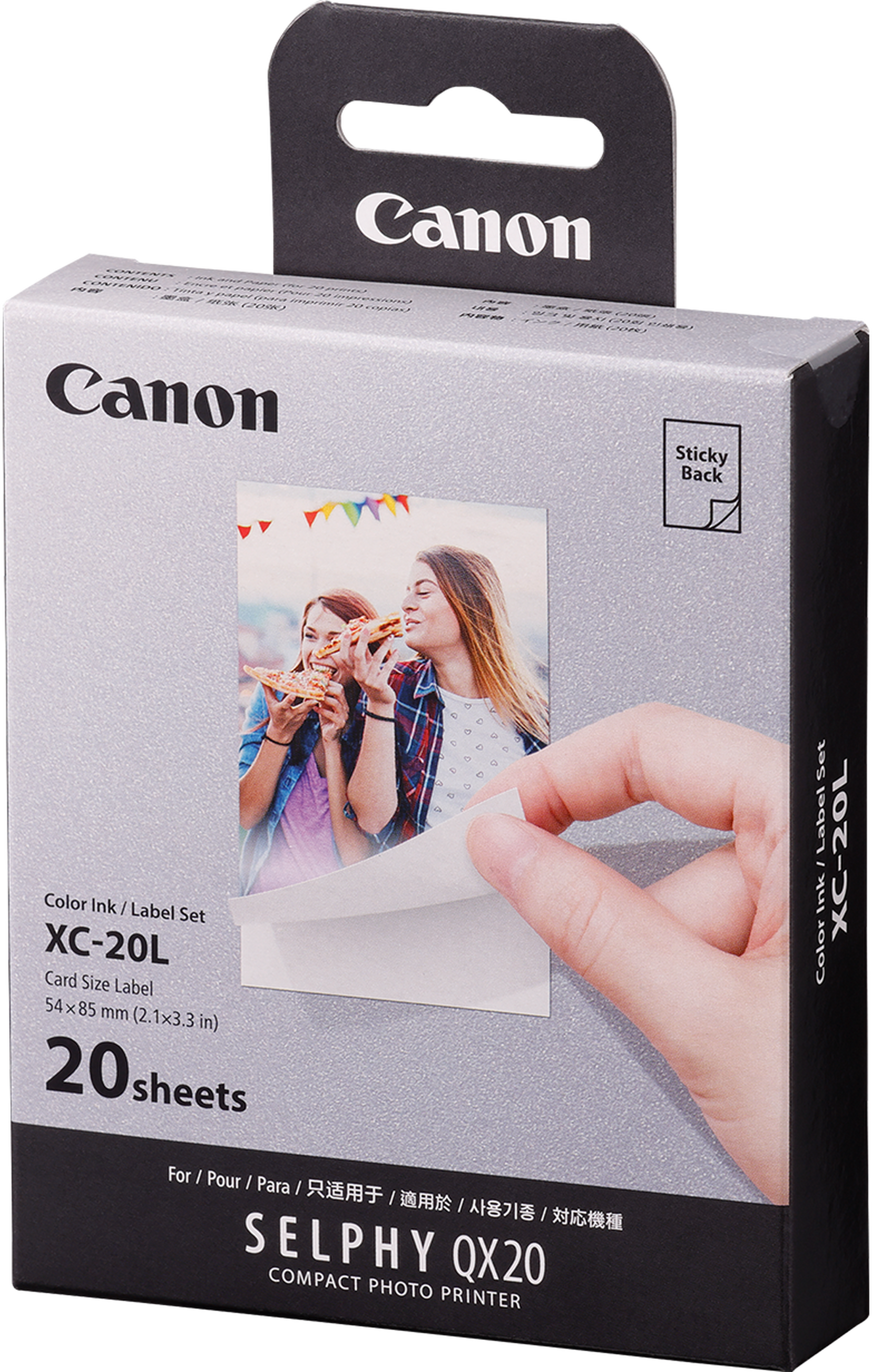 Confezione di carta fotografica Canon con una mano che rimuove una foto.