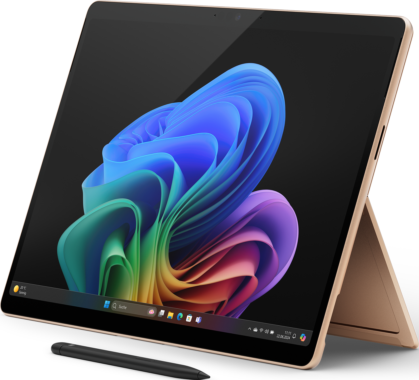 Tablette avec clavier attaché, affichant un écran avec l'interface Windows.