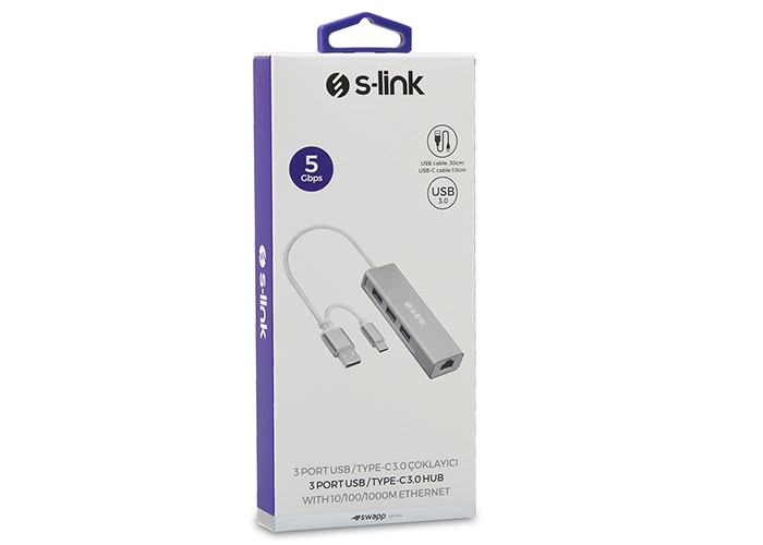 Bir USB hub, USB-A'dan USB-C'ye kablo ve bir USB-C kablosu içeren kutu.