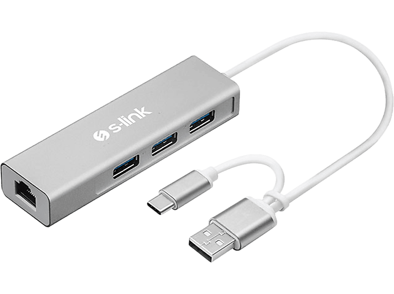 S-LINK Type-C -USB 3.0 1000Mbps 3 Port Usb Gigabit Ethernet Adaptör Gri