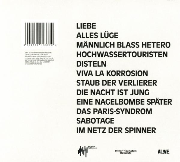 Album-Rückseite mit Songtiteln und Text.