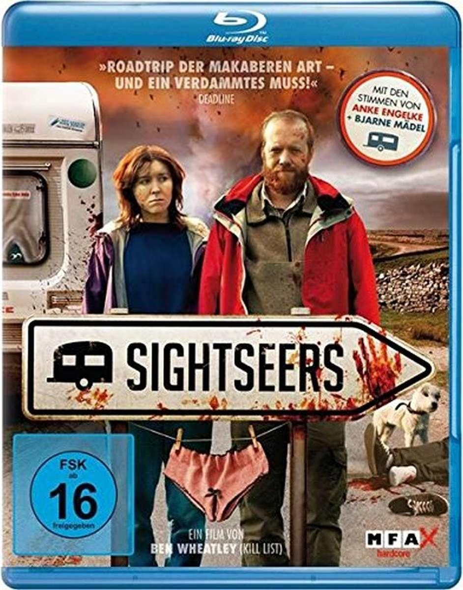 Filmcover mit zwei Personen und einem Schild, Text auf Deutsch.