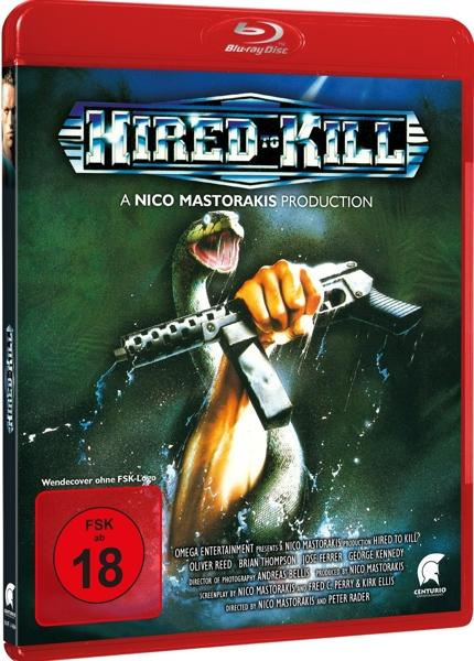 Blu-ray-Disc-Cover 'Hired to Kill' mit einer Schlange, die sich um eine Pistole windet.
