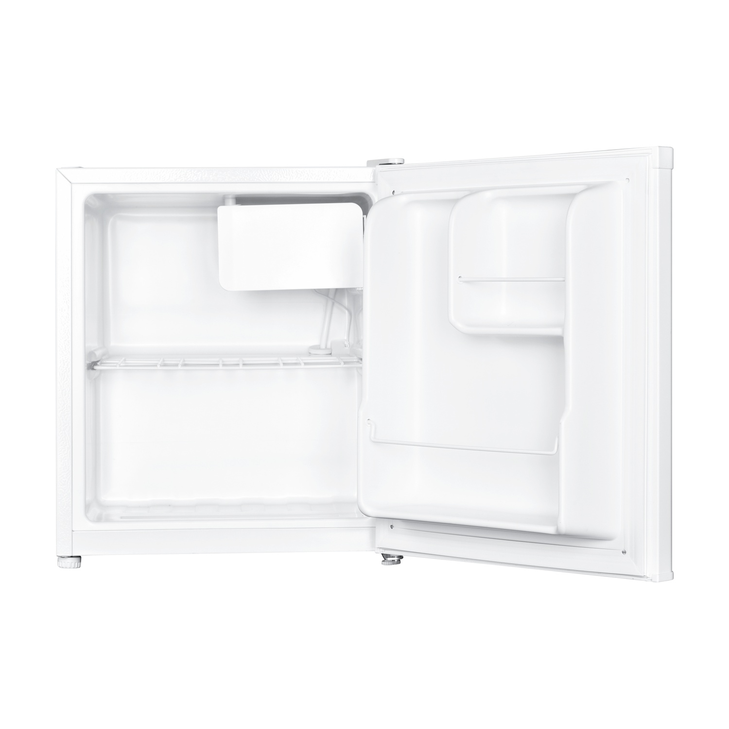 Un frigorifero bianco con la porta aperta, che mostra l'interno.