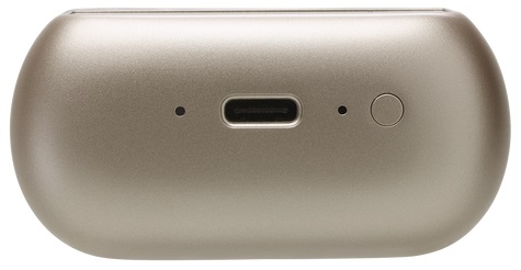 Zbliżenie złotej obudowy ładującej z portem USB-C.