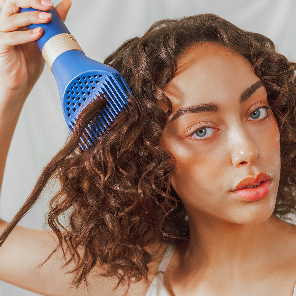 Moldeador - Cecotec Bamba CeramicCare 10in1 AirGlam Blue, Tecnología Coanda, 3 velocidades, 3 temperaturas, 10 cabezales, Función aire frío, Blue