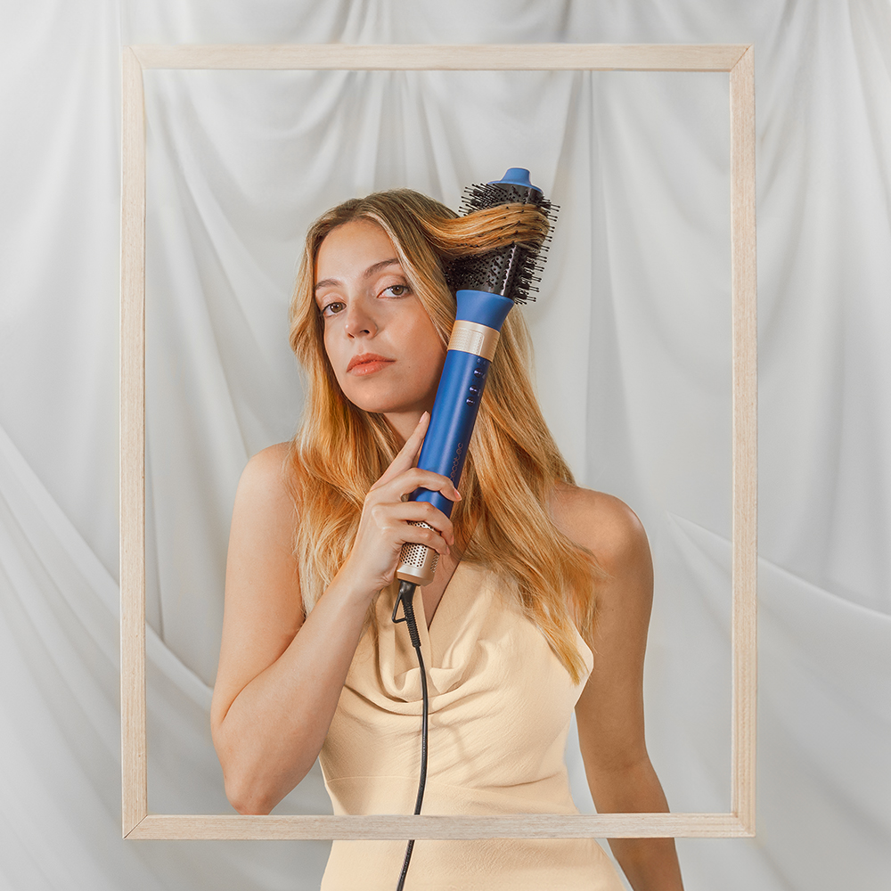 Moldeador - Cecotec Bamba CeramicCare 10in1 AirGlam Blue, Tecnología Coanda, 3 velocidades, 3 temperaturas, 10 cabezales, Función aire frío, Blue