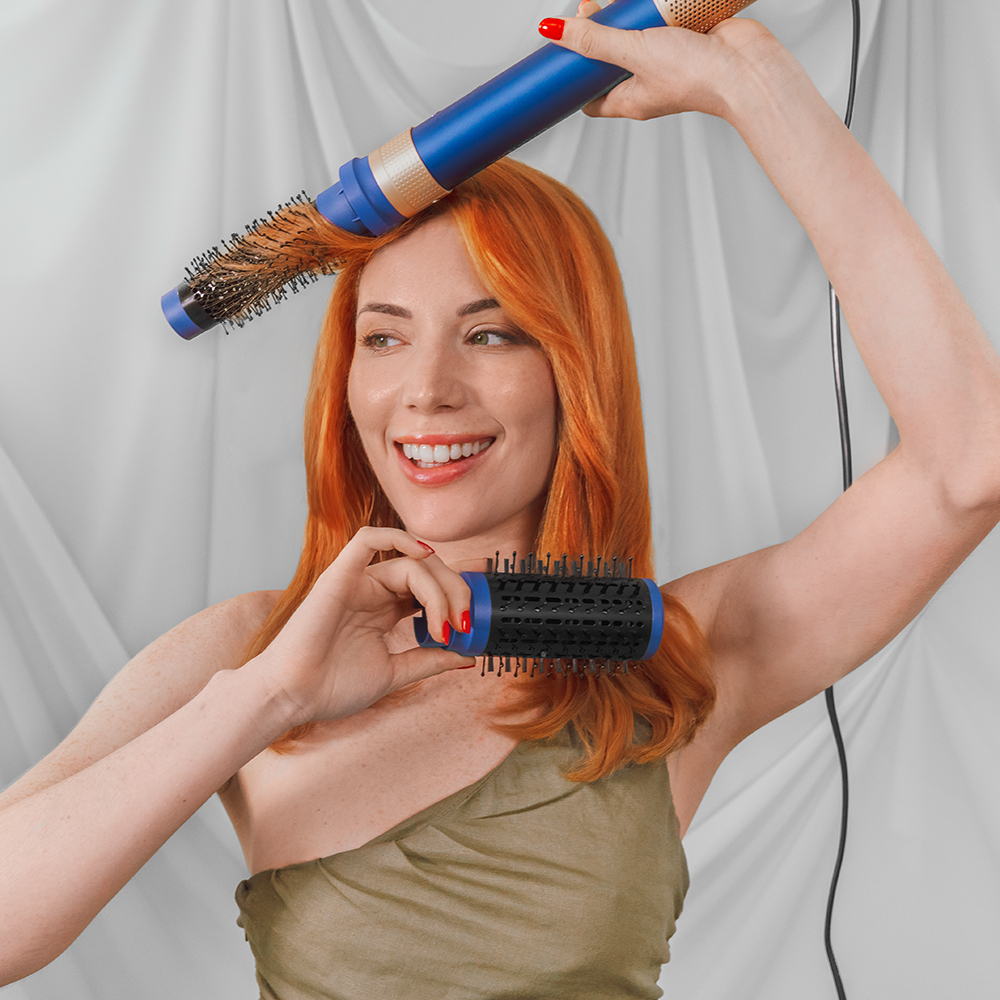 Moldeador - Cecotec Bamba CeramicCare 10in1 AirGlam Blue, Tecnología Coanda, 3 velocidades, 3 temperaturas, 10 cabezales, Función aire frío, Blue